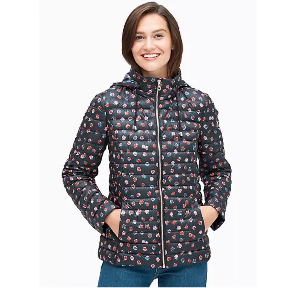 Kate Spade Packable Down Jacket – Mini Roses Print (NWT)